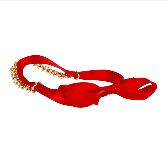 NEW 1 Sexy Red Bow Anklet Chunky Gold Chain Adjustable Satin Ribbon Tie - Picture 3 of 7